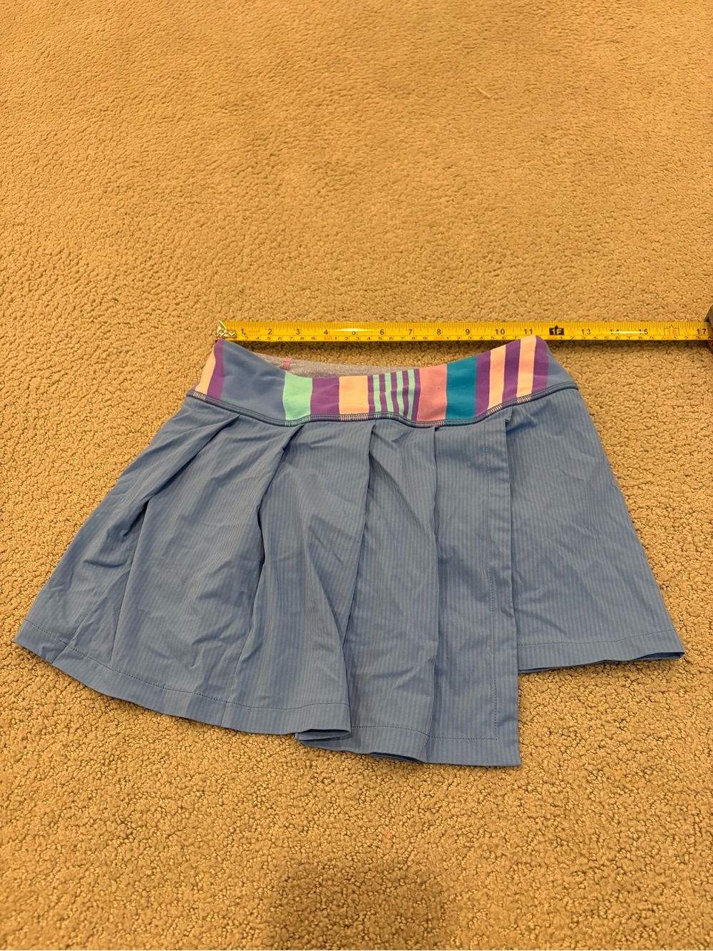 Girls Light Blue Pleated Skirt with Multicolor Waistband size 8-10?